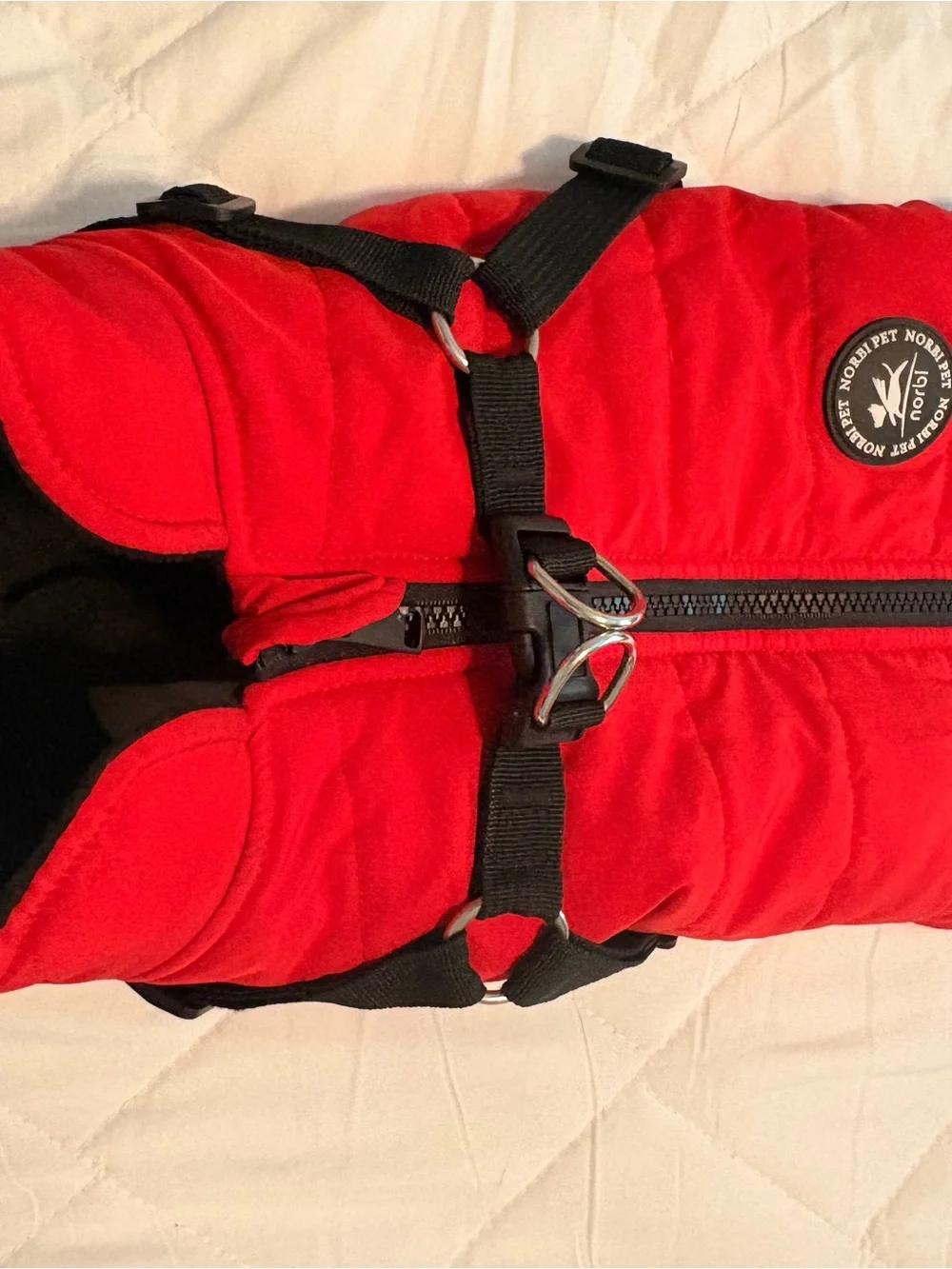 Red Insulated Dog Coat with Built-In Harness